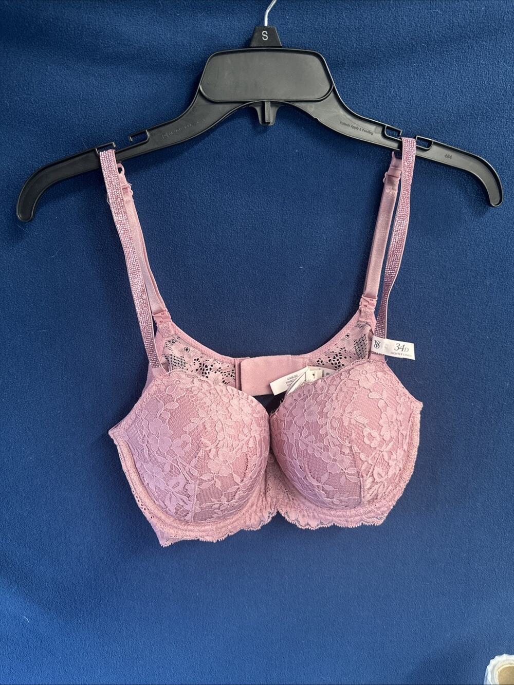 Victoria's Secret Women Bra 34D Pink Lightly Lined Shine Demi Lace Underwire